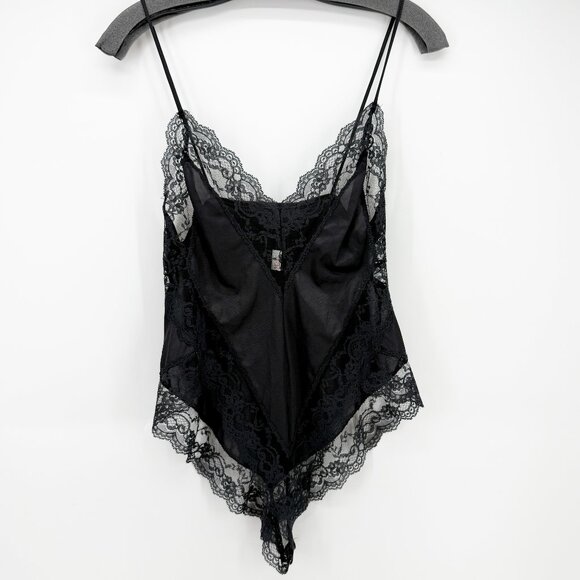 Ms Leslee Bodysuit Sexy Teddy Black Lace Spaghetti Strap Playsuit One Piece - Picture 2 of 10
